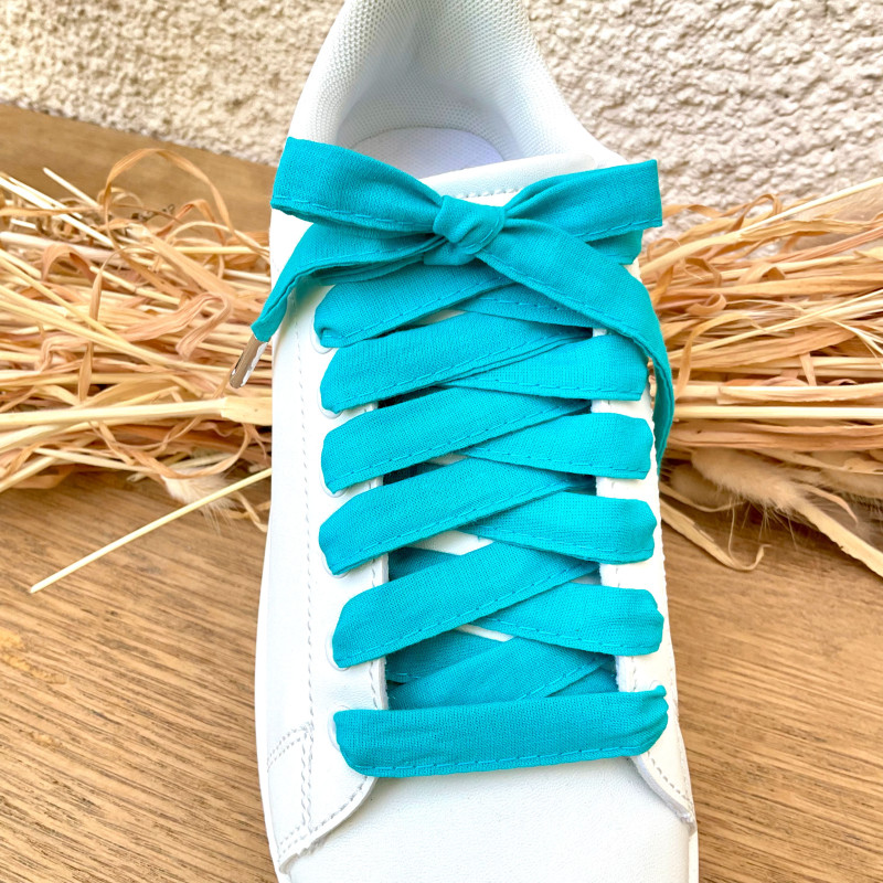 Lacets français tissu turquoise - Tes lacets sont défaits
