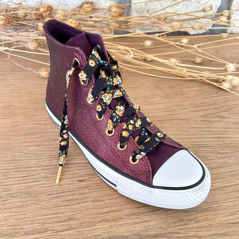 Lacets fleurs originaux tissu 145 cm Converse montantes fabrication française - Tes lacets sont défaits