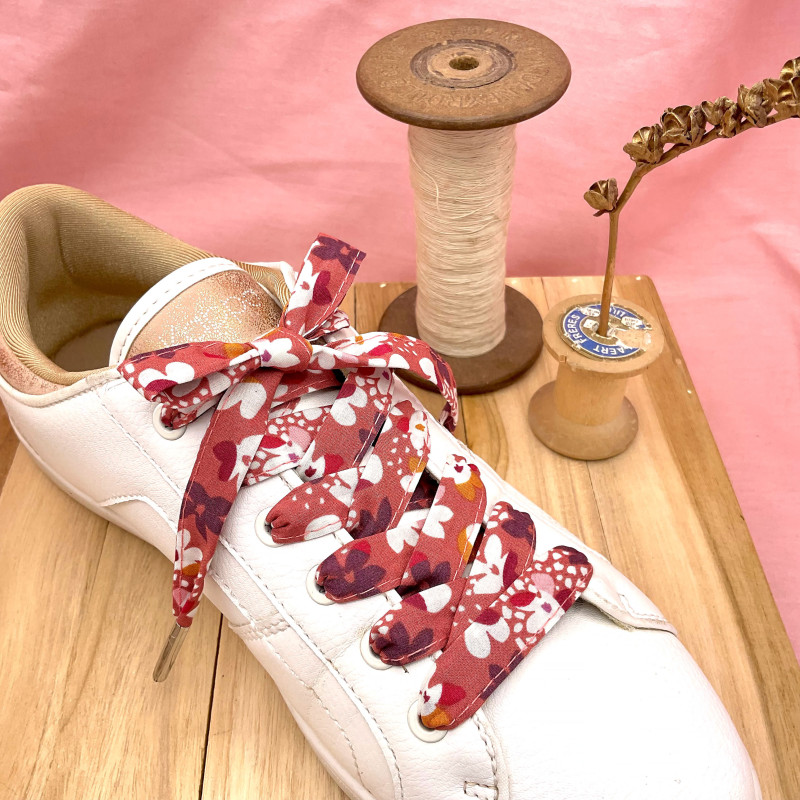 Lacets fleuris Terracotta jaune moutarde rose poudré - Tes lacets sont défaits