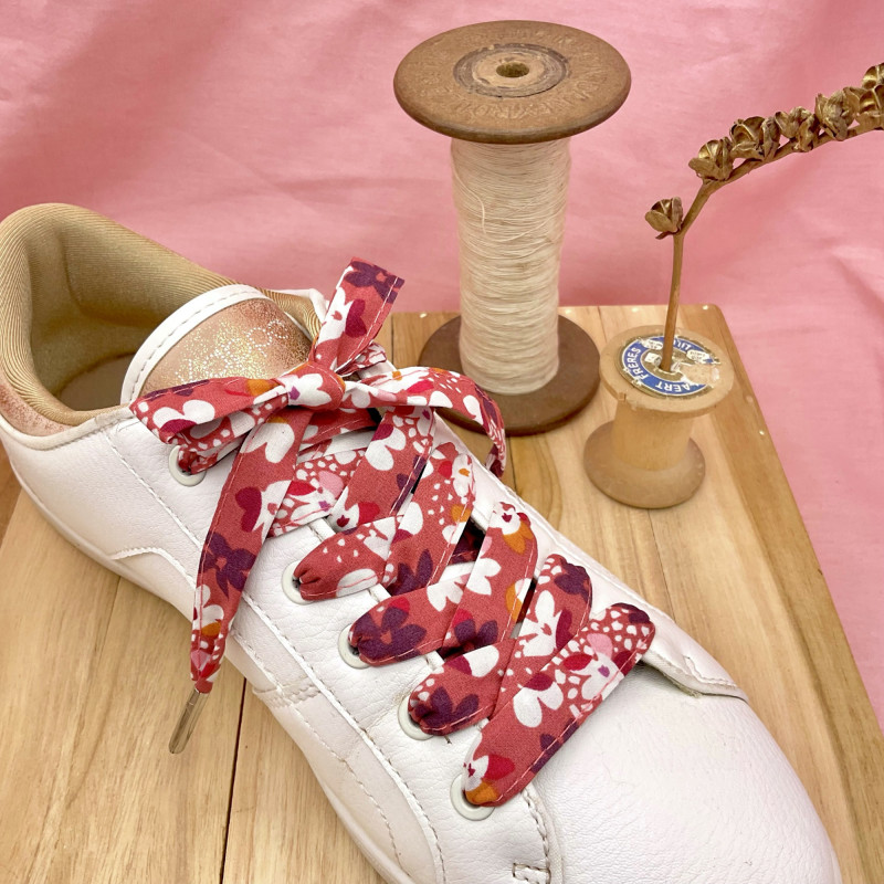 Lacets fleuris terracota jaune moutarde rose poudré - Tes lacets sont défaits