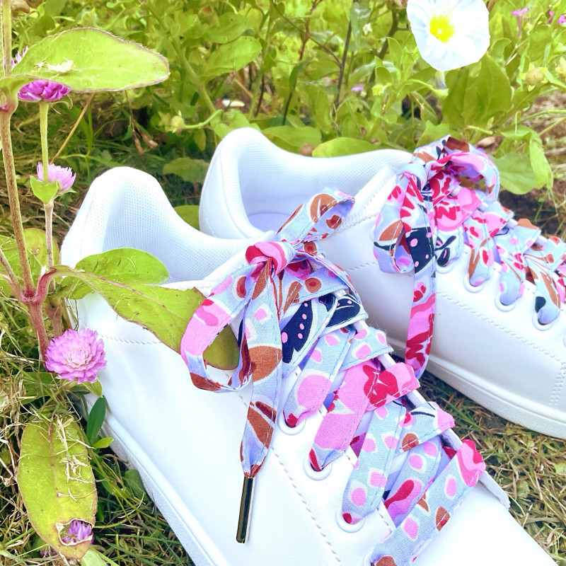 Lacets français fleurs bleu rose baskets - Tes lacets sont défaits
