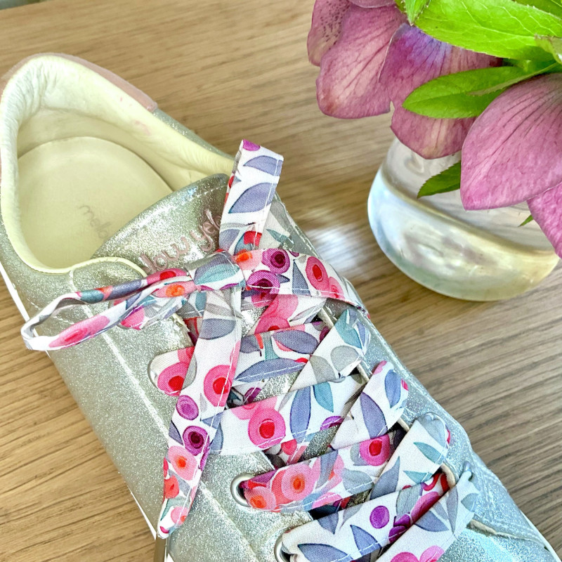 Lacets français en tissu | Confection artisanale | Fleurs aquarelle