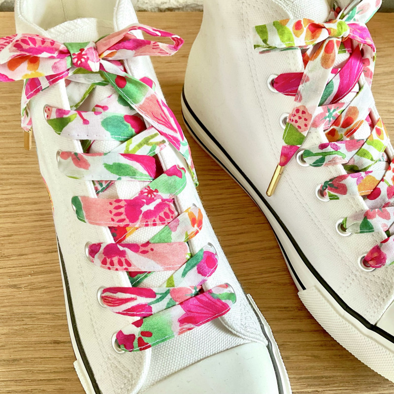 Lacets motif floral rose fuchsia orange vert - Tes lacets sont défaits